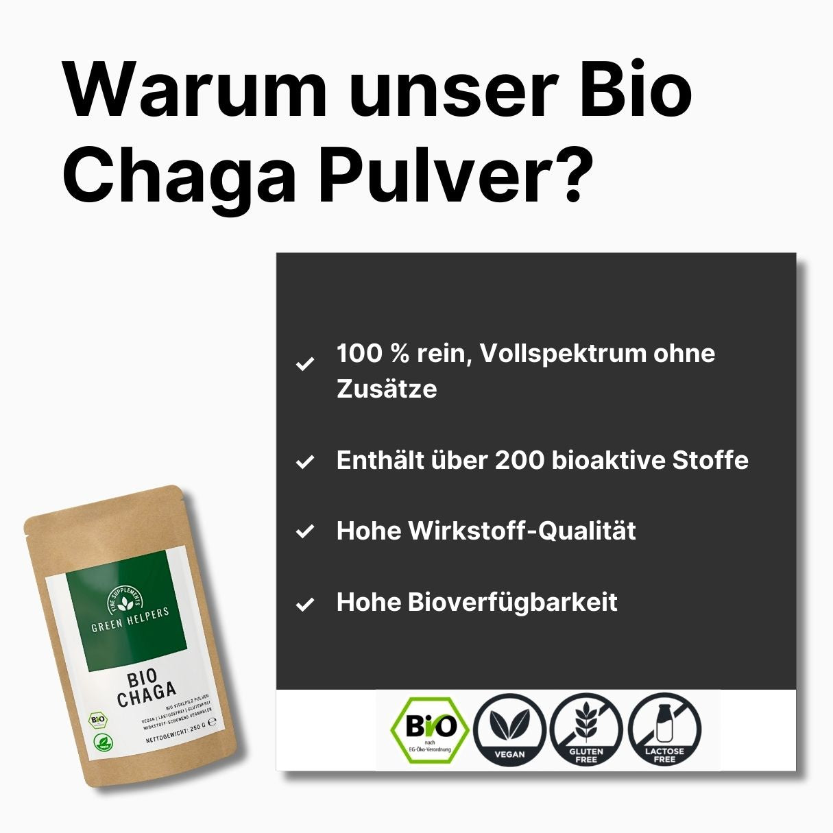 Chaga Pulver kaufen Bio 250 g Green Helpers