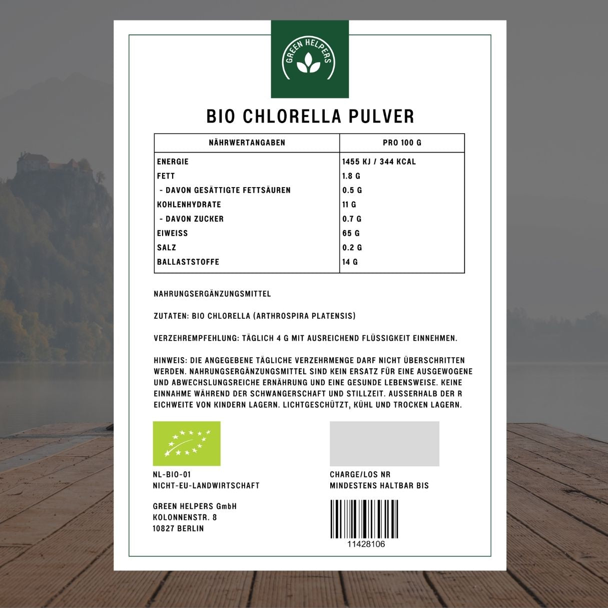 Chlorella Pulver kaufen Bio 250 g Etikett