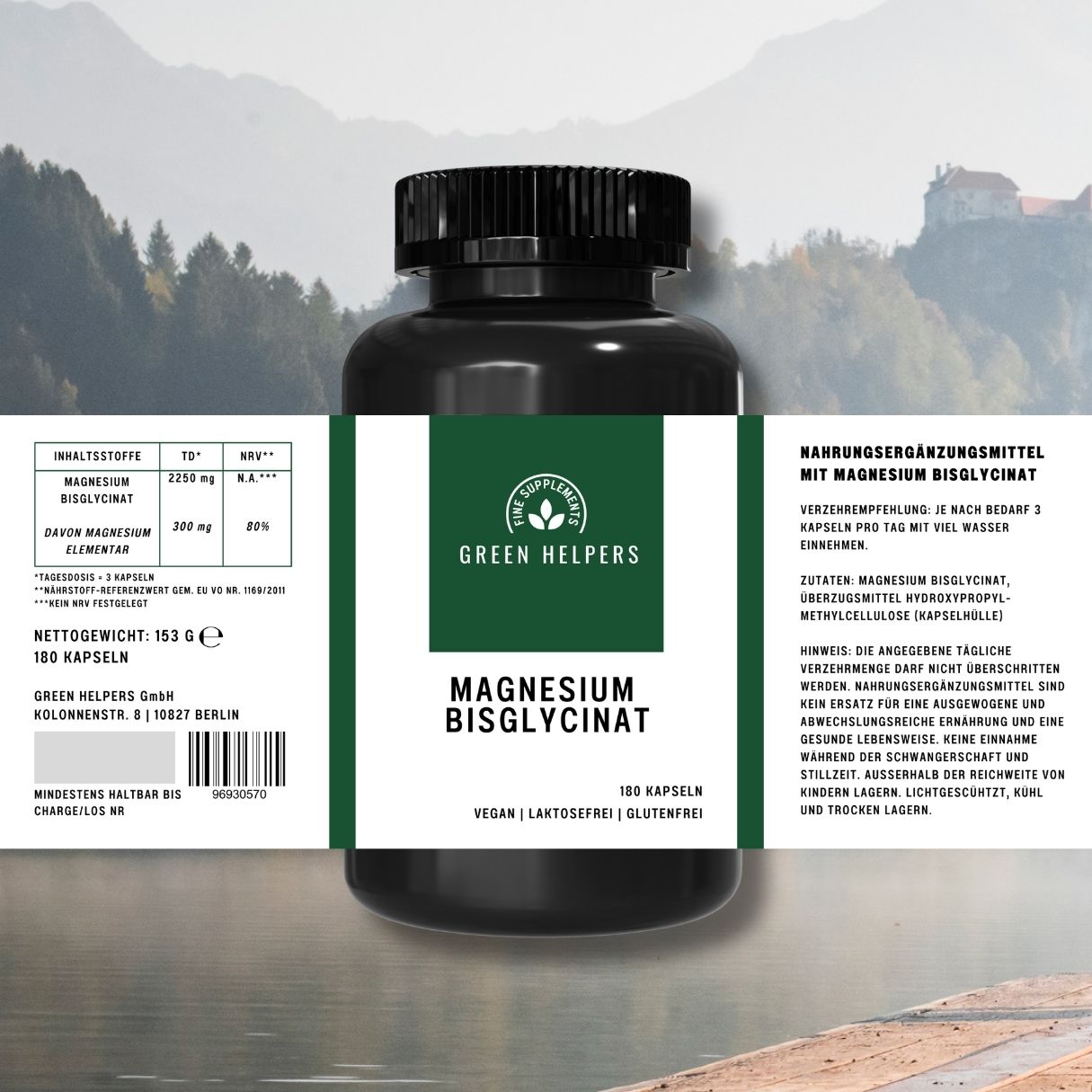 Magnesium-Bisglycinat kaufen 180 Kapseln Magnesium-Glycinat kaufen Etikett