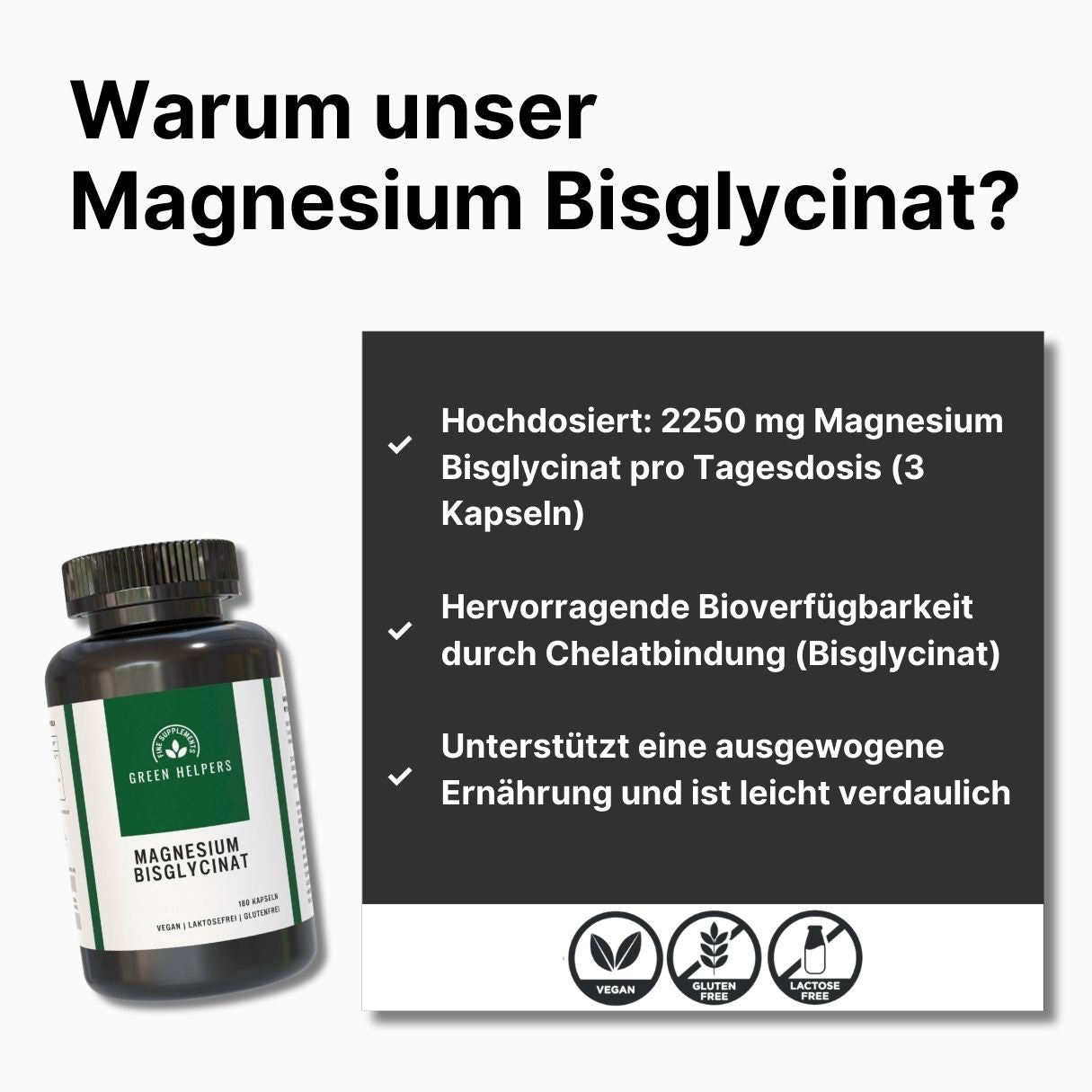 Magnesium-Bisglycinat kaufen 180 Kapseln Magnesium-Glycinat kaufen Green Helpers