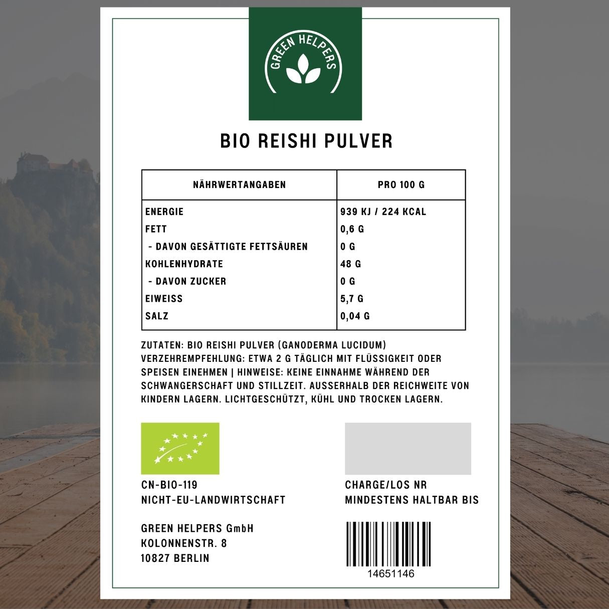 Reishi Pulver kaufen Bio Vitalpilz Etikett