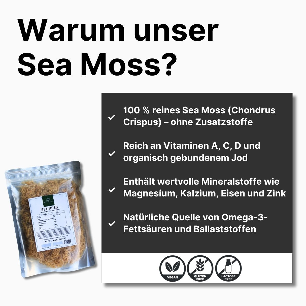 Sea Moss kaufen getrocknet ganze Alge Knorpeltang Chondrus Crispus Irish Moss Green Helpers