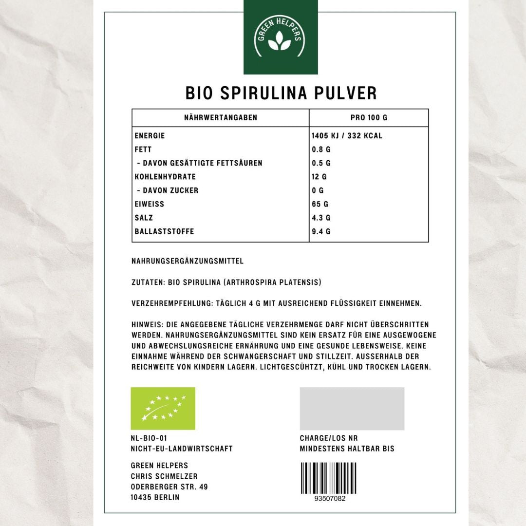 Spirulina Pulver Bio 25 g  Etikett 